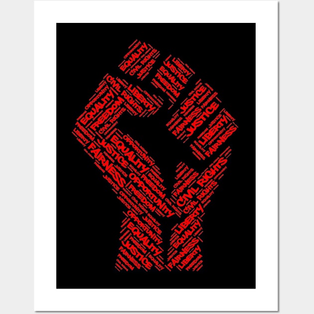 Civil Rights Black Power Fist Justice Word Cloud Design Wall Art by TeeShirt_Expressive